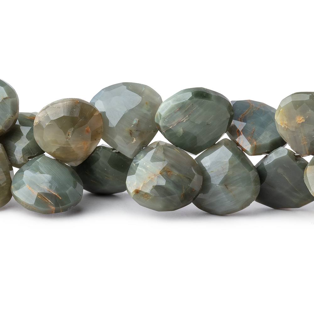 9-10mm Green Cat's Eye Quartz Faceted Heart Beads 8 inch 48 pieces - Beadsofcambay.com