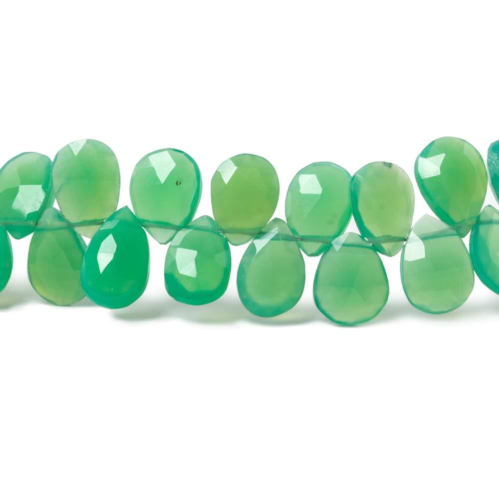 9-10mm Green Chalcedony Faceted Pear Beads 8 inch 53 pieces - Beadsofcambay.com