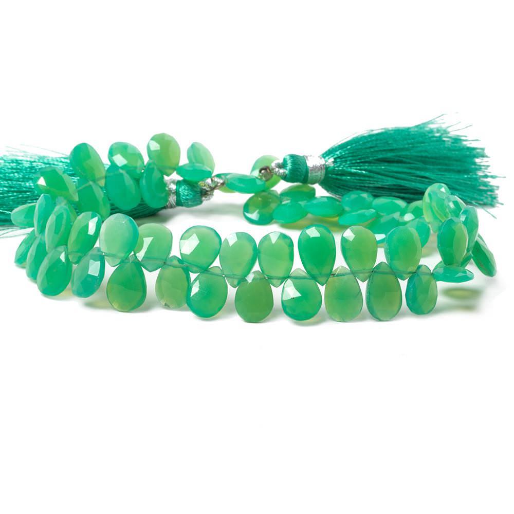 9-10mm Green Chalcedony Faceted Pear Beads 8 inch 53 pieces - Beadsofcambay.com