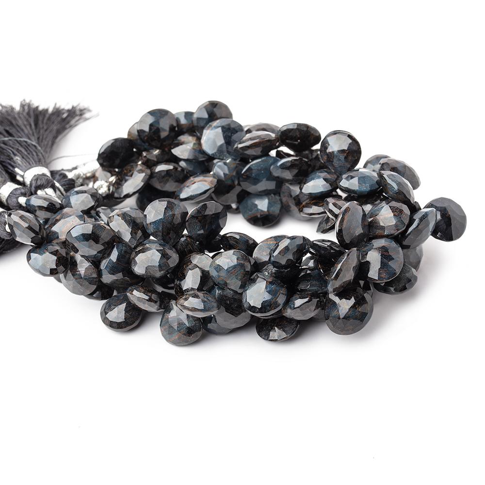 9-10mm Hawk's Eye Faceted Heart Beads 7.5 inch 42 pieces - Beadsofcambay.com