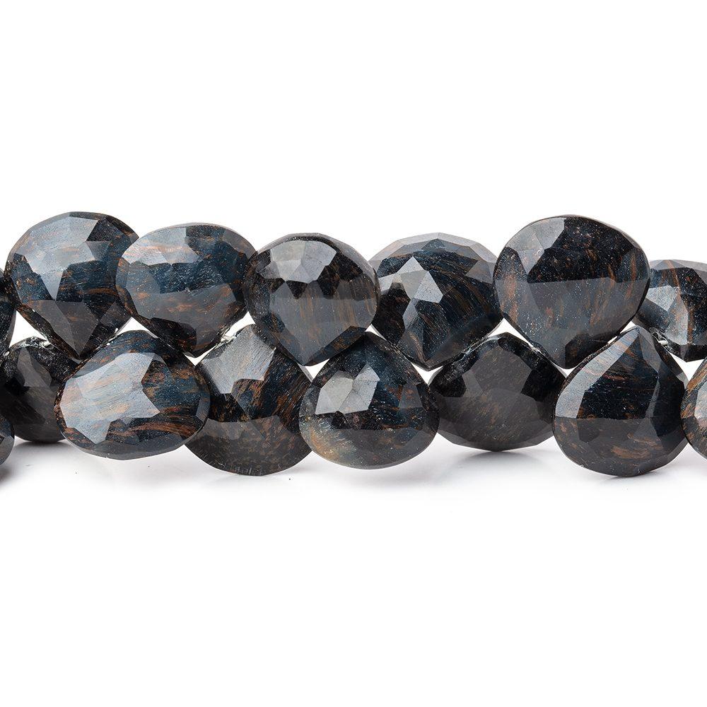 9-10mm Hawk's Eye Faceted Heart Beads 7.5 inch 42 pieces - Beadsofcambay.com