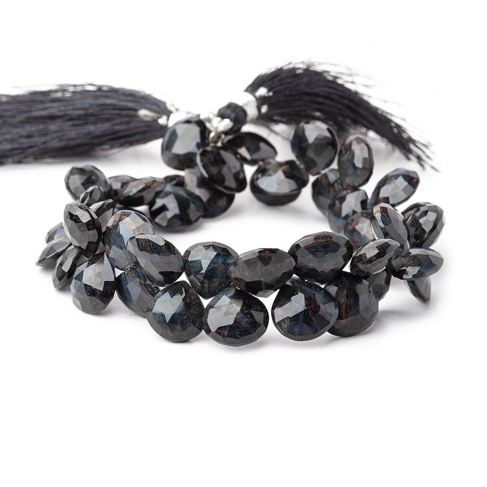 9-10mm Hawk's Eye Faceted Heart Beads 7.5 inch 42 pieces - Beadsofcambay.com