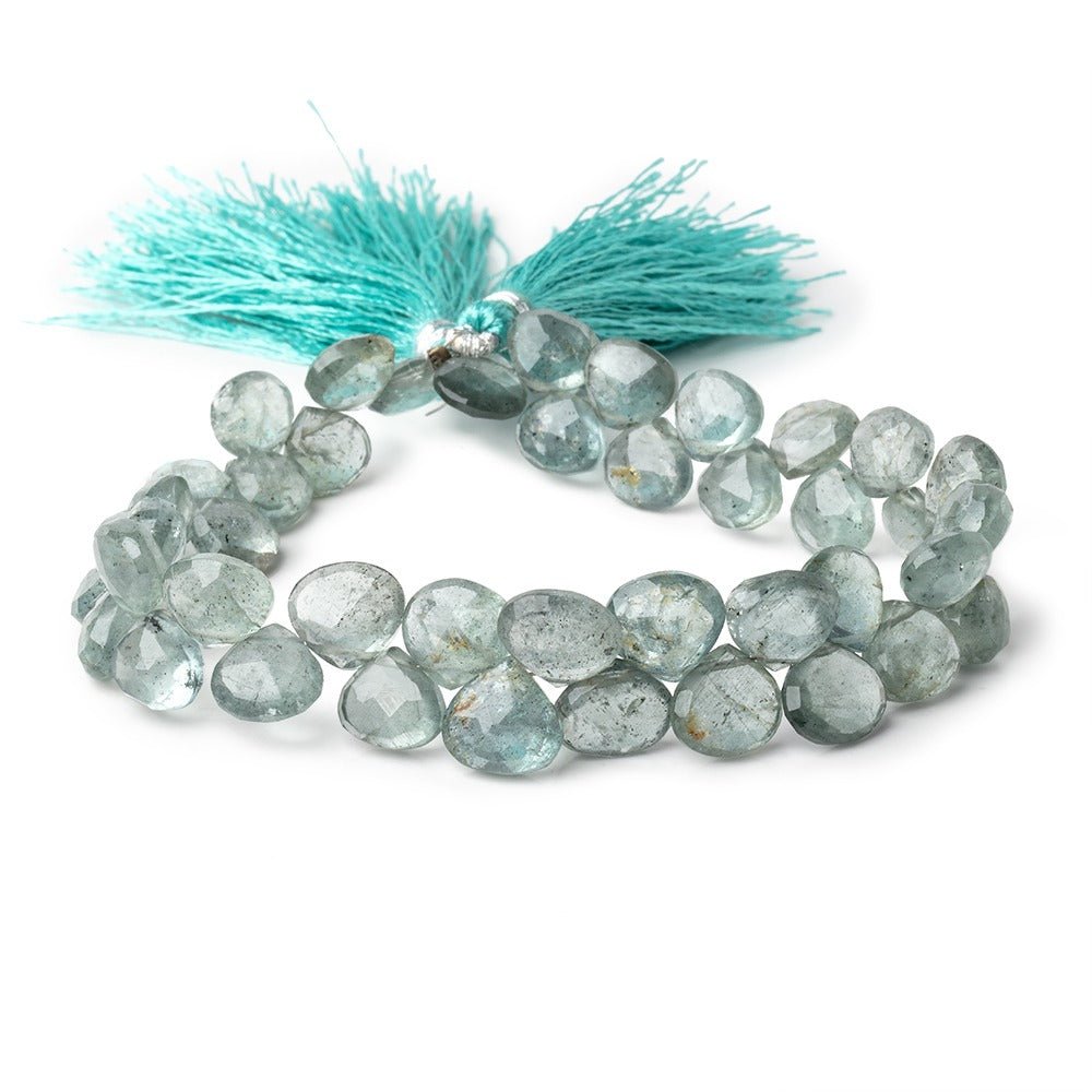 9-10mm Moss Aquamarine Faceted Heart Beads 8 inch 40 pieces AA - Beadsofcambay.com