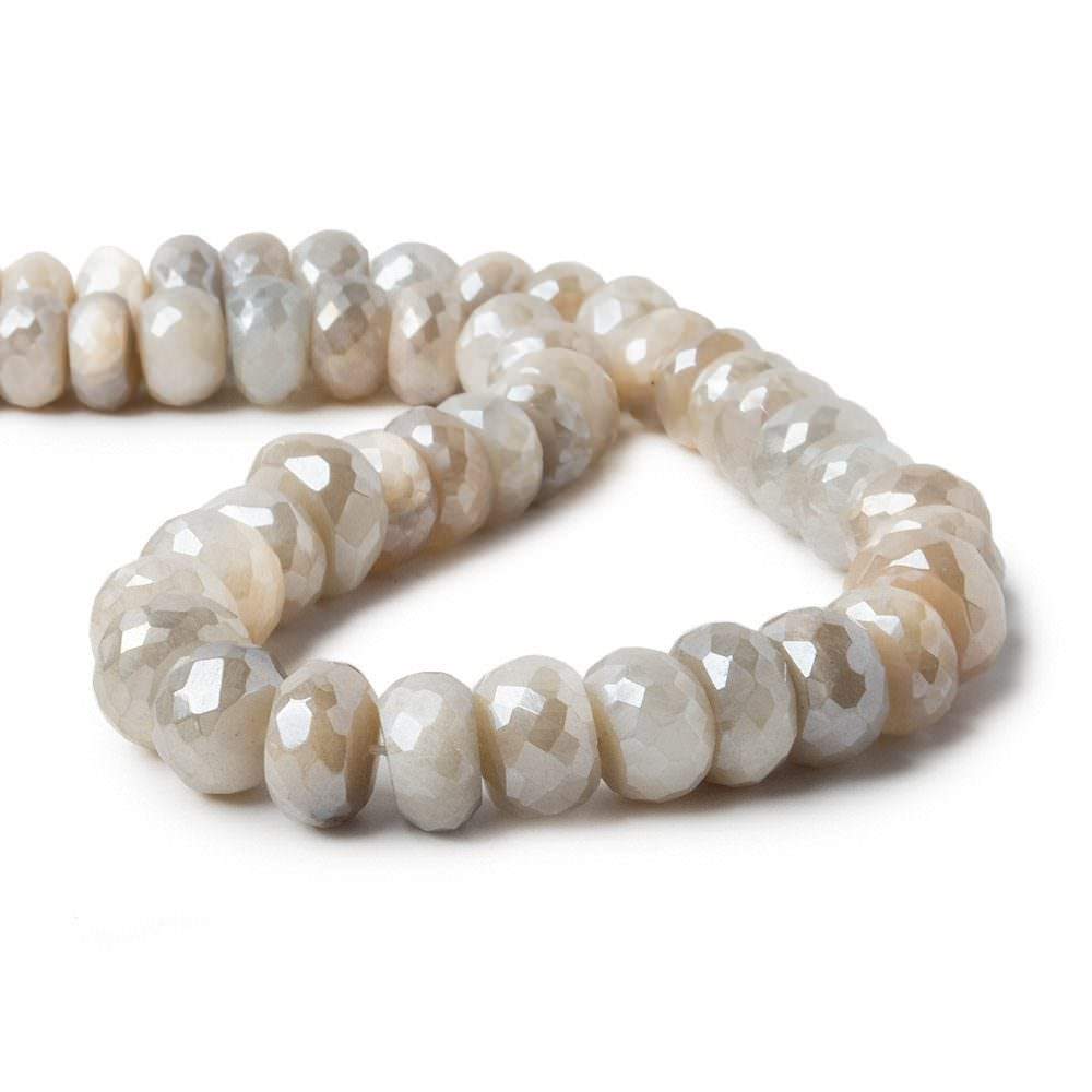 9-10mm Mystic Cream & Grey Moonstone faceted rondelle beads 13 inch 52 pieces A - Beadsofcambay.com