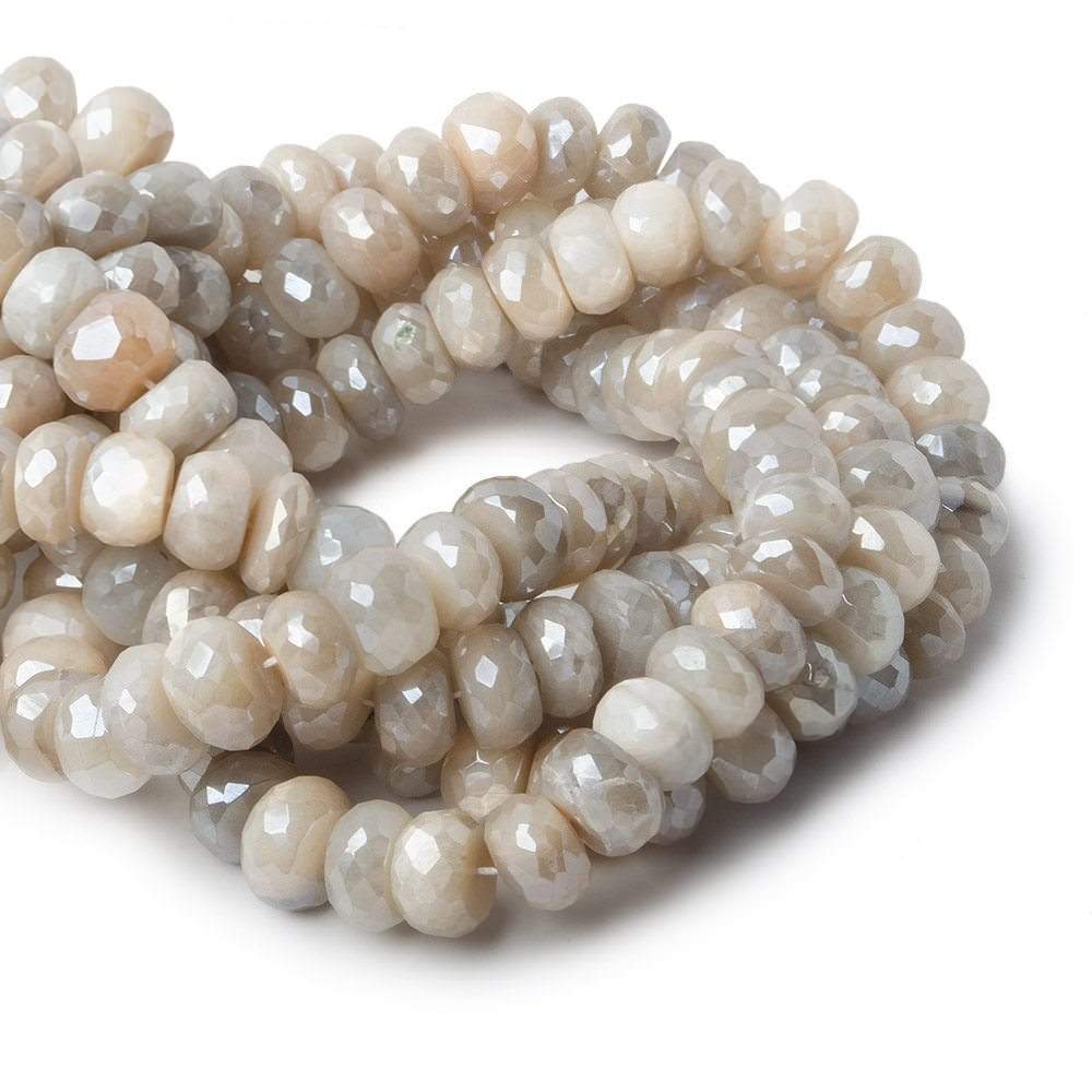 9-10mm Mystic Cream & Grey Moonstone faceted rondelle beads 13 inch 52 pieces A - Beadsofcambay.com