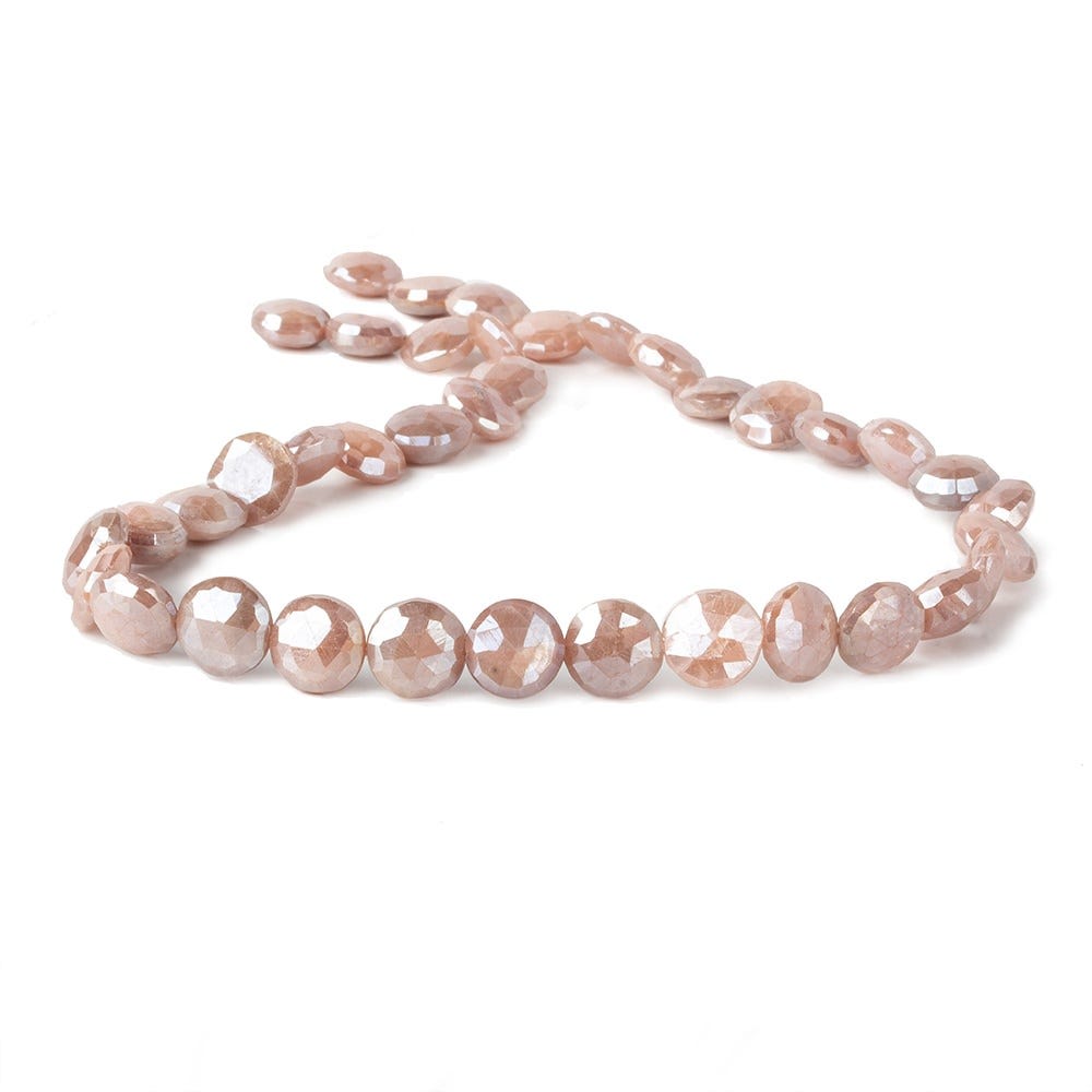 9-10mm Mystic Dark Peach Moonstone faceted coins 14 inch 36 beads - Beadsofcambay.com