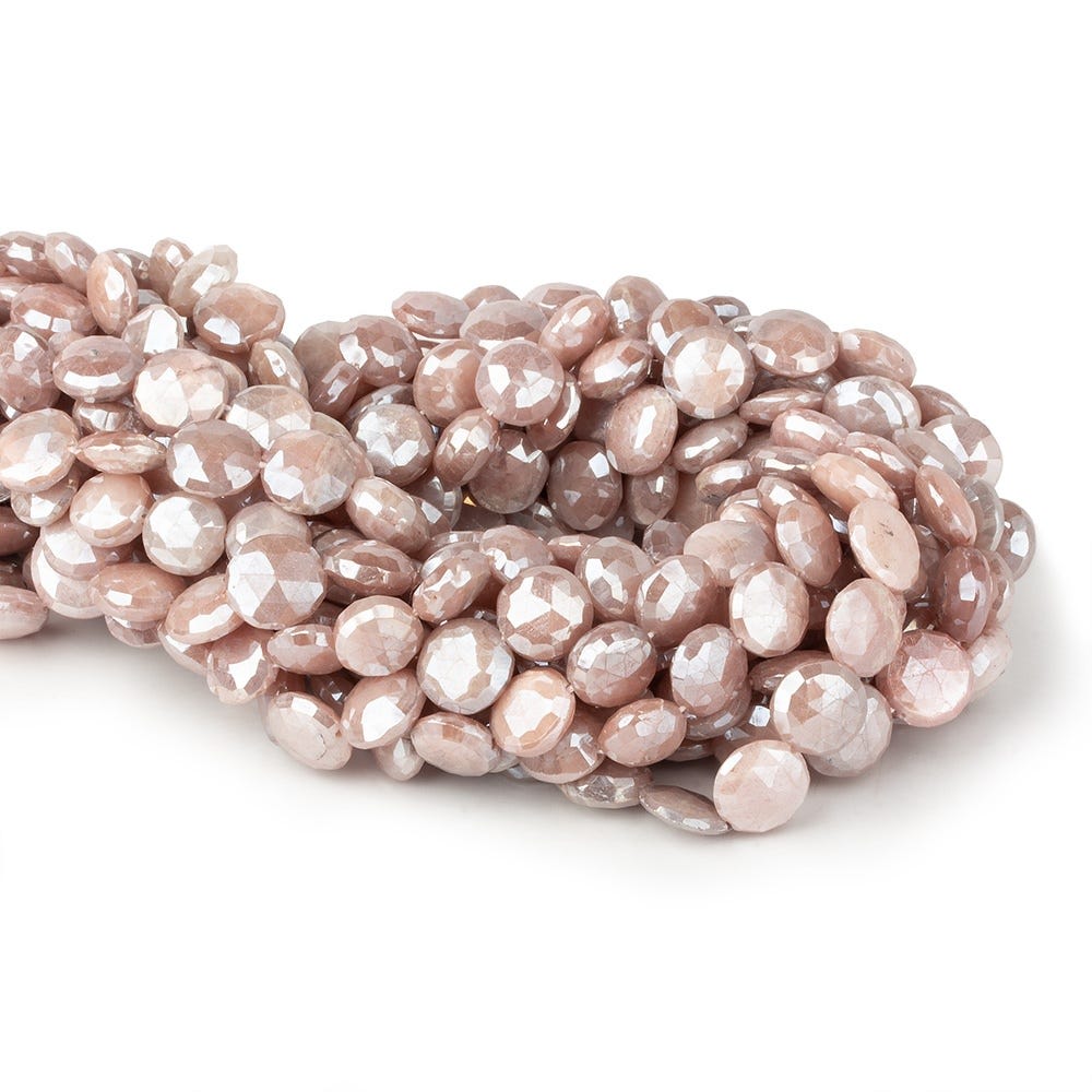 9-10mm Mystic Dark Peach Moonstone faceted coins 14 inch 36 beads - Beadsofcambay.com