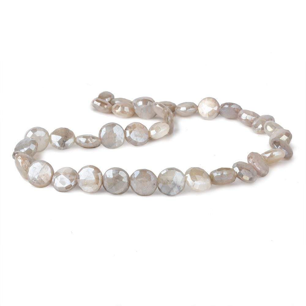 9-10mm Mystic Light Platinum Moonstone faceted coins 14 inch 31 beads - Beadsofcambay.com