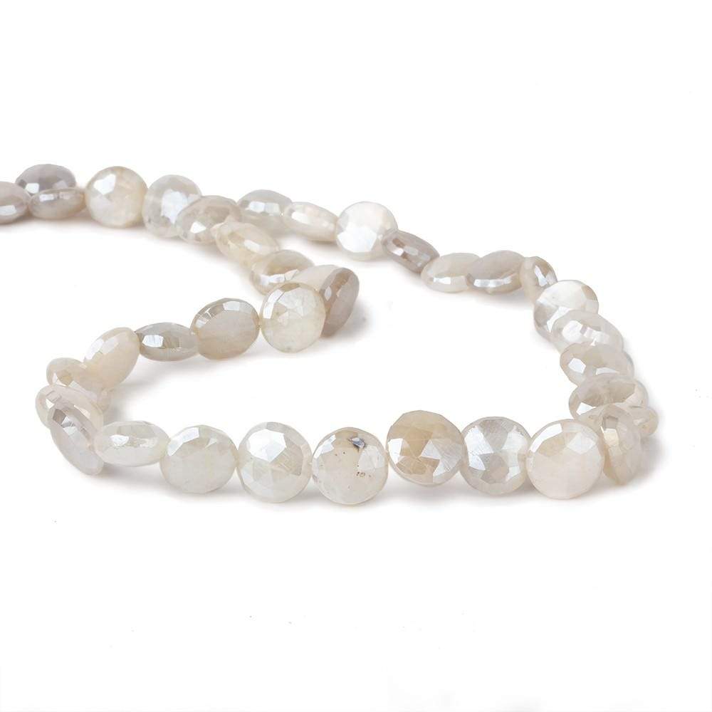 9-10mm Mystic Light White Moonstone faceted coins 14 inch 35 beads - Beadsofcambay.com