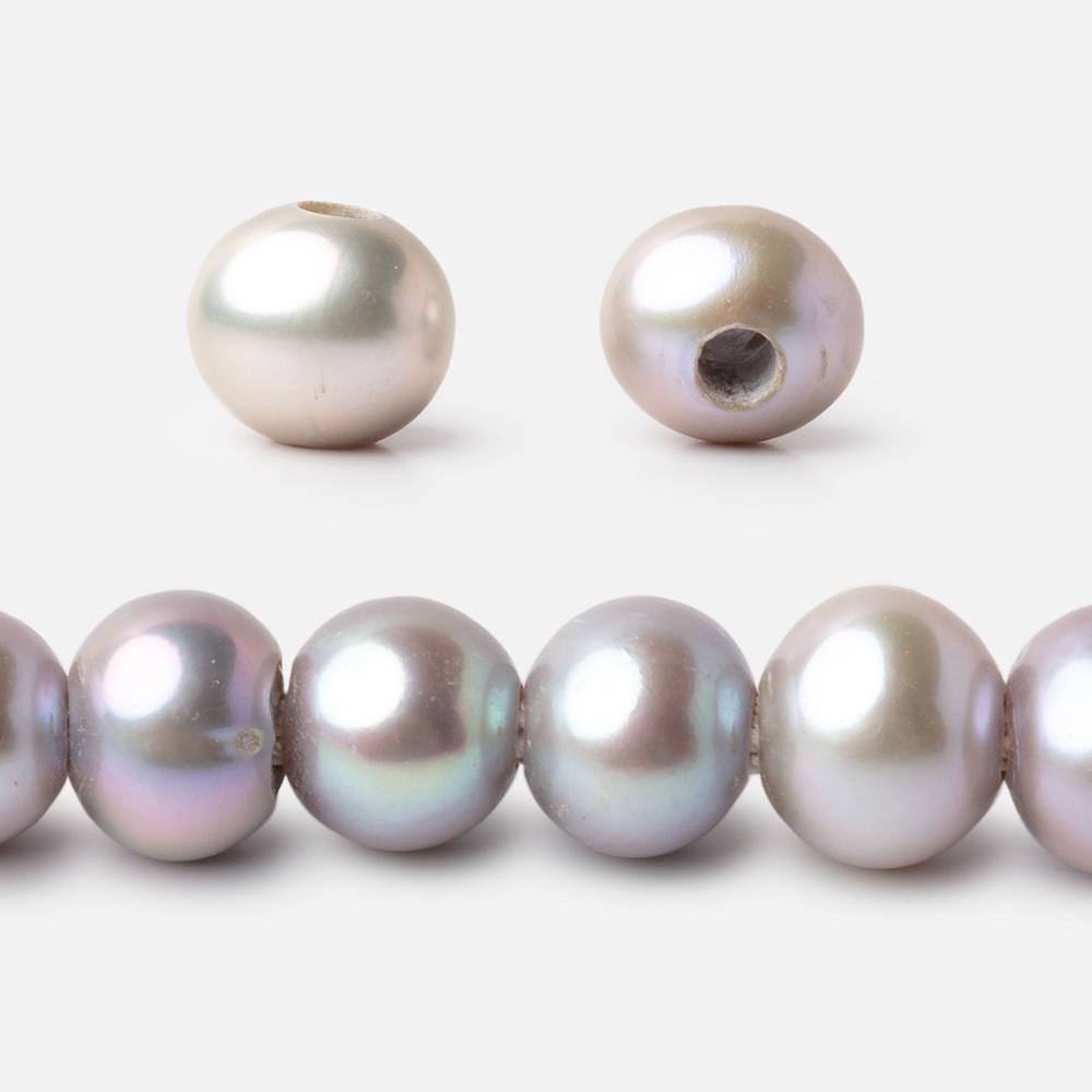 9-10mm Pinkish Silver Large Hole Off Round Freshwater Pearls 15 inches 51 Beads - Beadsofcambay.com