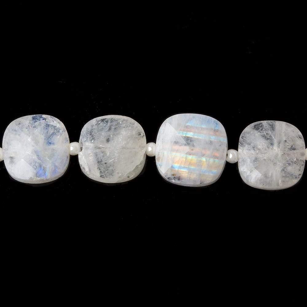 9-10mm Rainbow Moonstone faceted pillow beads 13.5 inch 30 pieces - Beadsofcambay.com