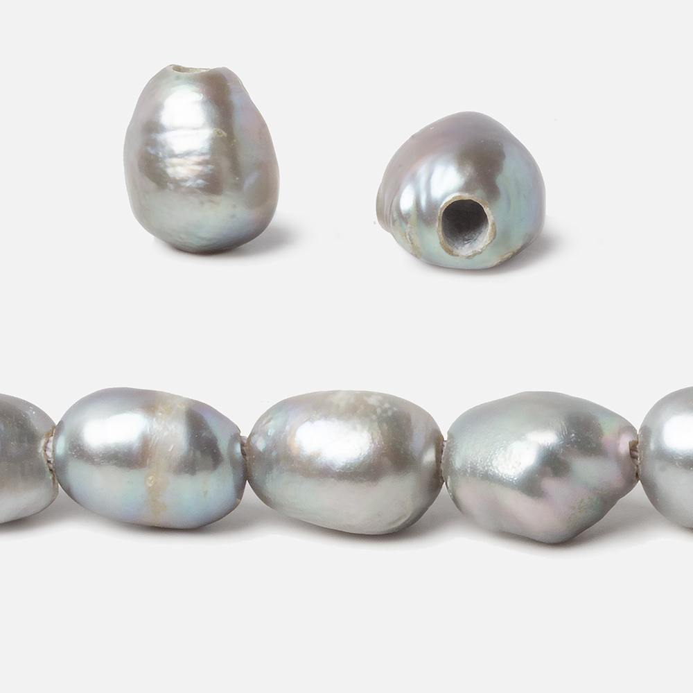 9-10mm Rose' Silver Baroque large hole Freshwater Pearls 16 inch 33 pieces - Beadsofcambay.com