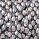 9-10mm Silver Baroque Pearls on Black Gold over .925 Silver Chain - Beadsofcambay.com