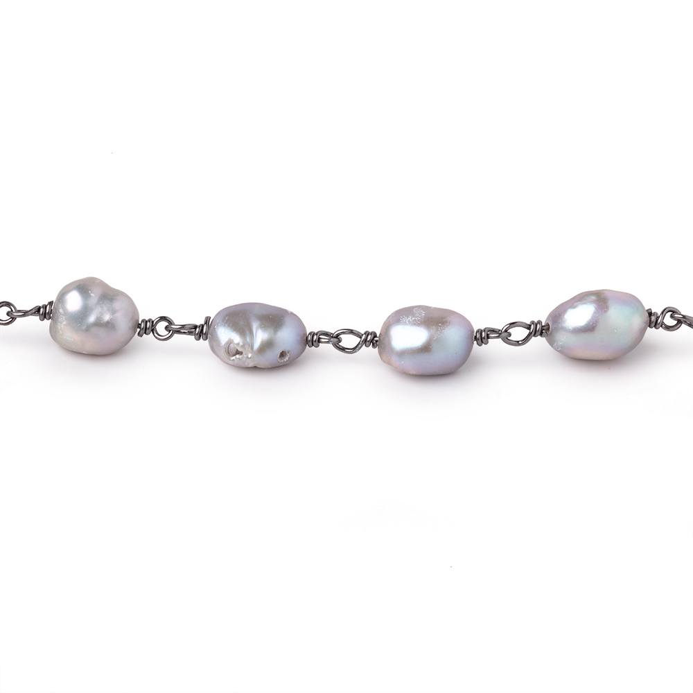 9-10mm Silver Baroque Pearls on Black Gold over .925 Silver Chain - Beadsofcambay.com