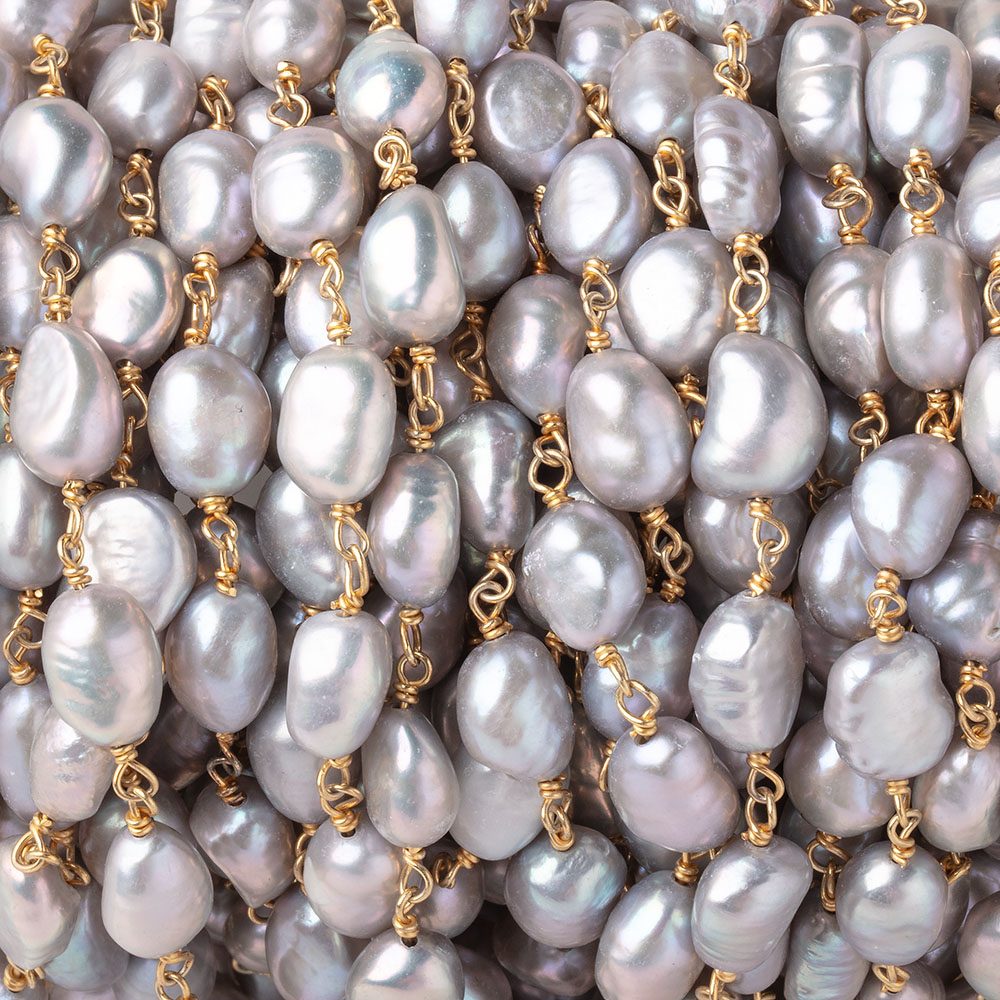 9-10mm Silver Baroque Pearls on Vermeil Chain - Beadsofcambay.com