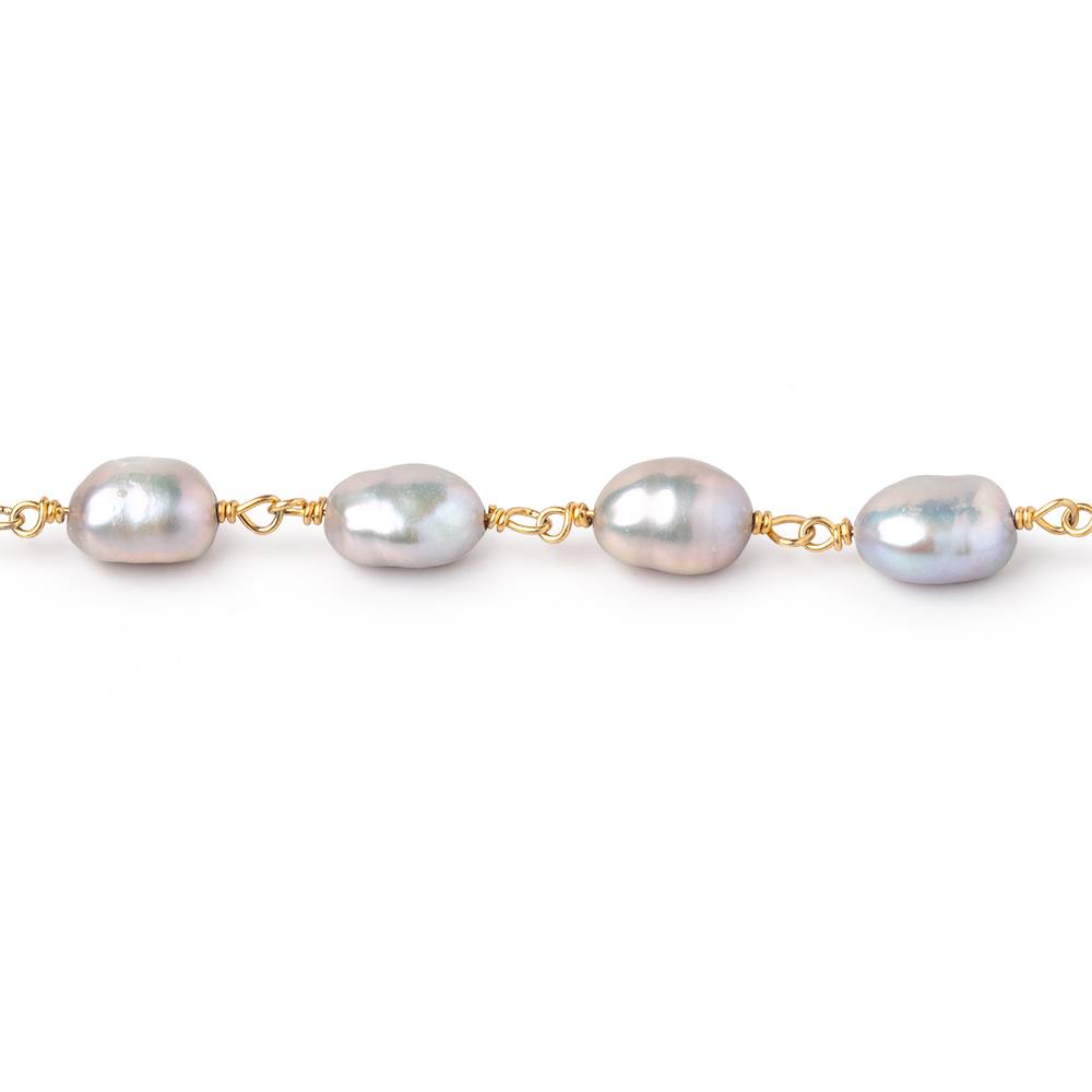 9-10mm Silver Baroque Pearls on Vermeil Chain - Beadsofcambay.com