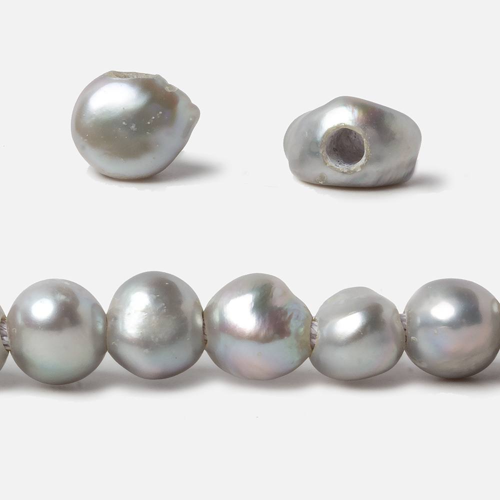 9-10mm True Silver Baroque large hole Freshwater Pearls 16 inch 48 pieces - Beadsofcambay.com