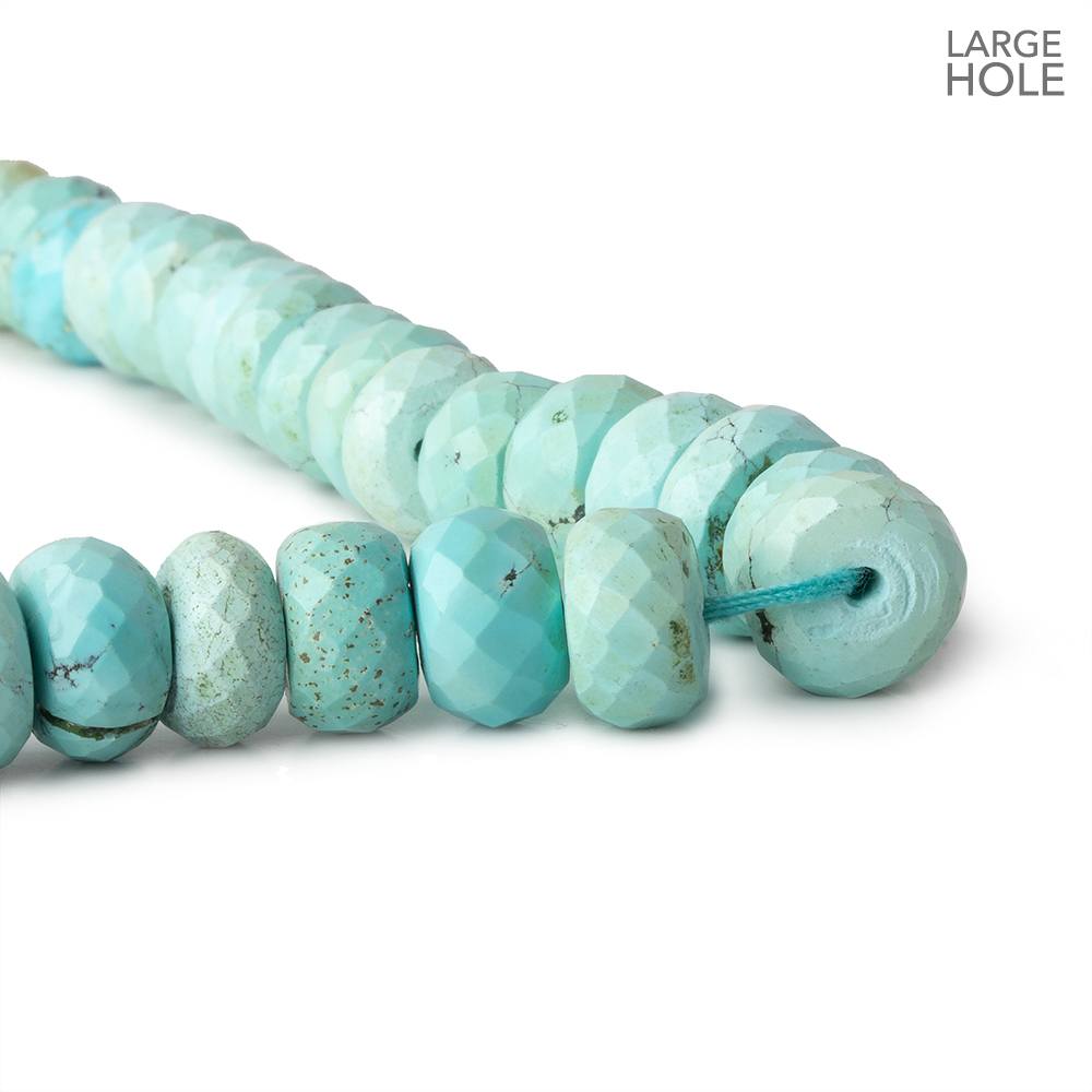 9-10mm Turquoise large hole faceted rondelle beads 16 inch 71 beads - Beadsofcambay.com