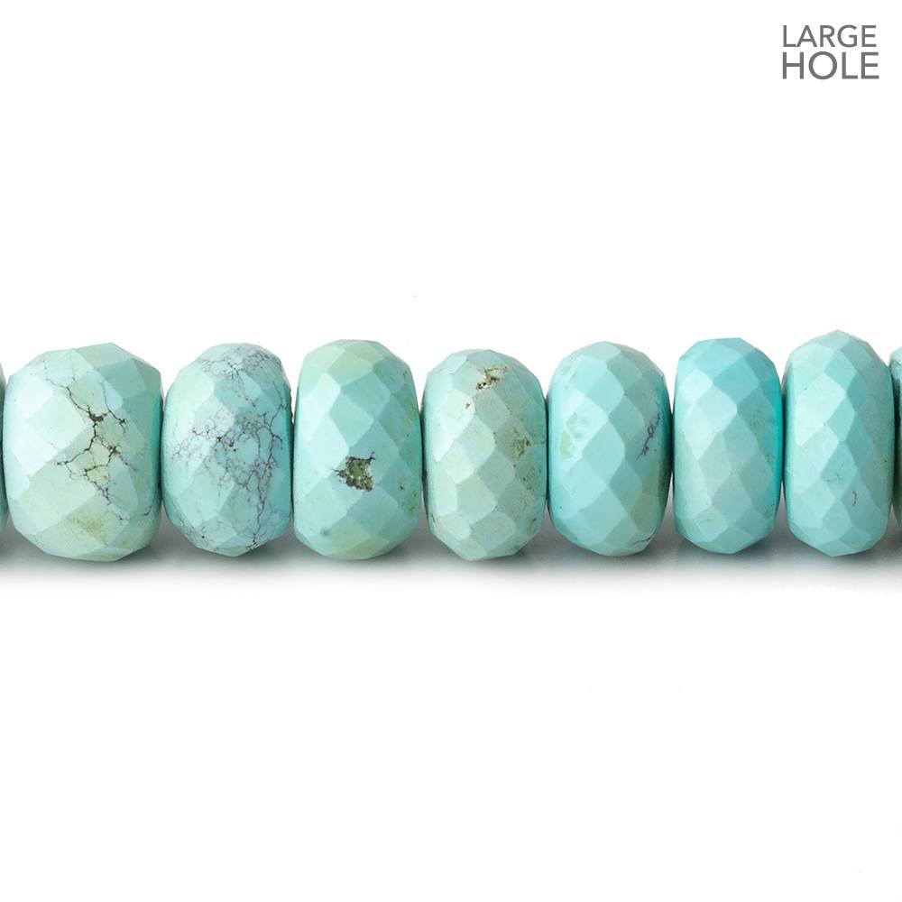 9-10mm Turquoise large hole faceted rondelle beads 16 inch 71 beads - Beadsofcambay.com