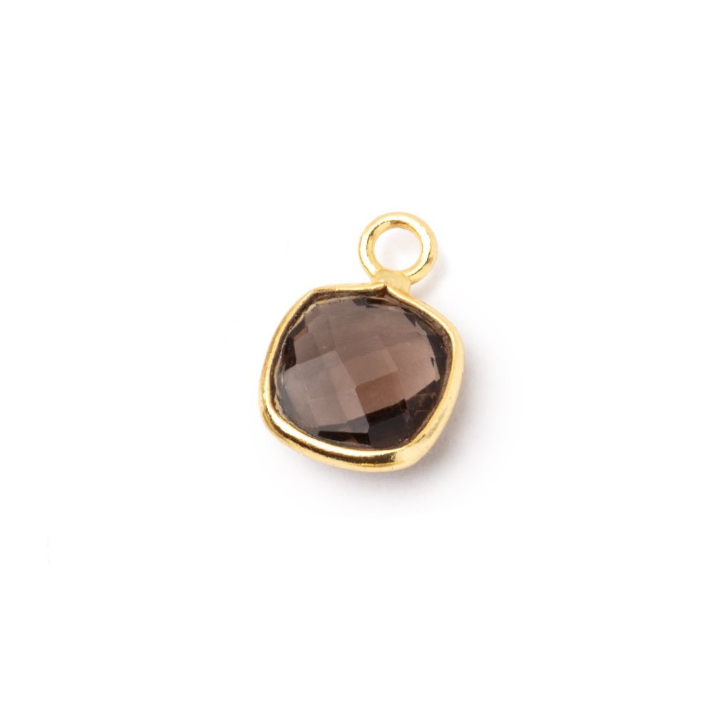 9-10mm Vermeil Bezel Smoky Quartz Faceted Cushion Pendant 1 piece - Beadsofcambay.com