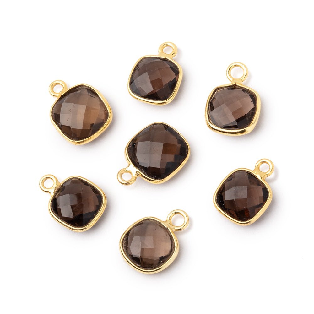 9-10mm Vermeil Bezel Smoky Quartz Faceted Cushion Pendant 1 piece - Beadsofcambay.com