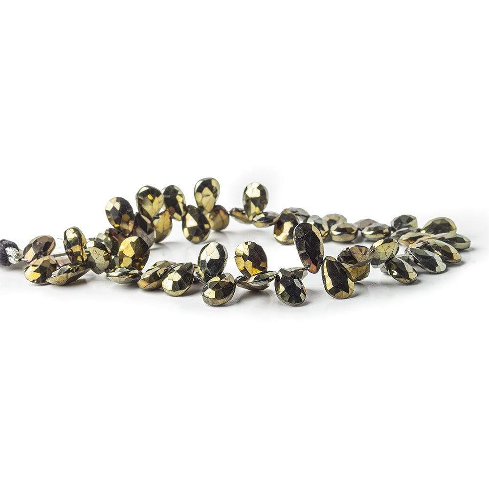9 - 11mm Golden Metallic Black Spinel Faceted Pear Beads 8 inch 49 pieces - Beadsofcambay.com