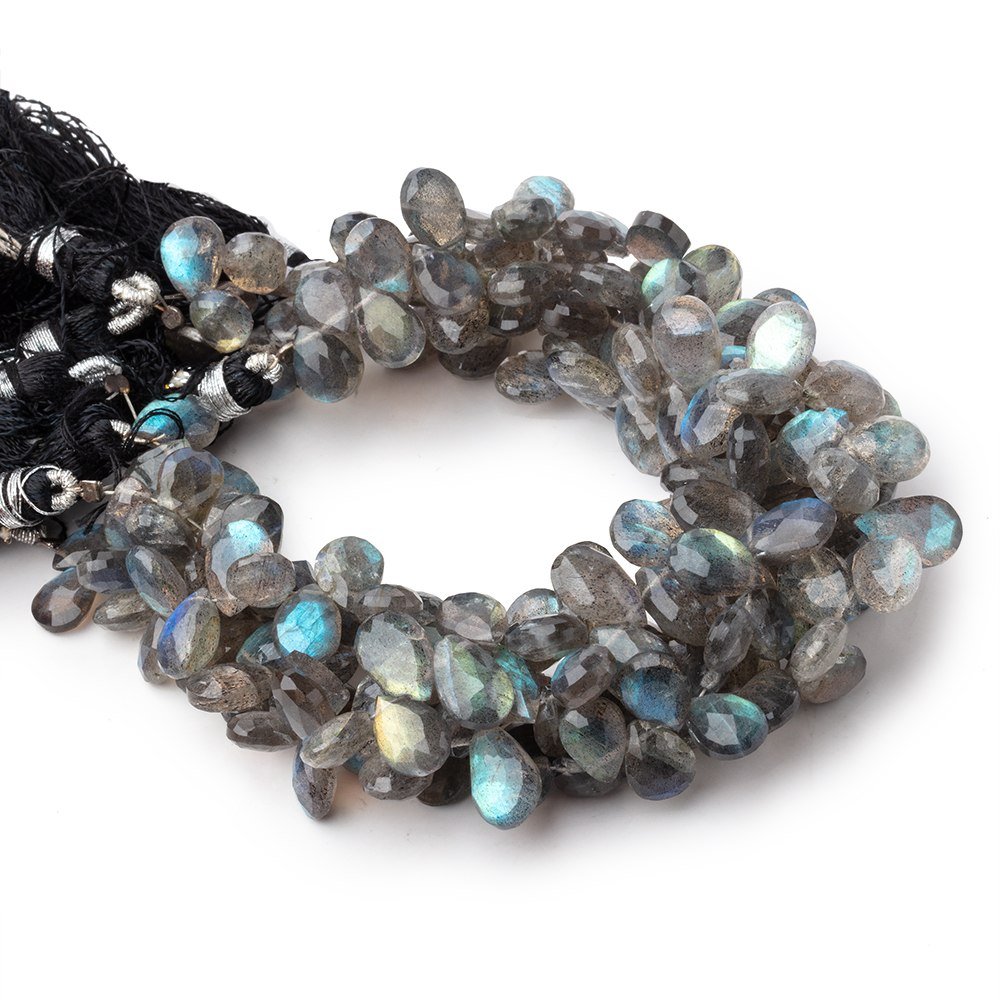 9-11mm Labradorite Faceted Pear Beads 8 inch 52 pieces - Beadsofcambay.com