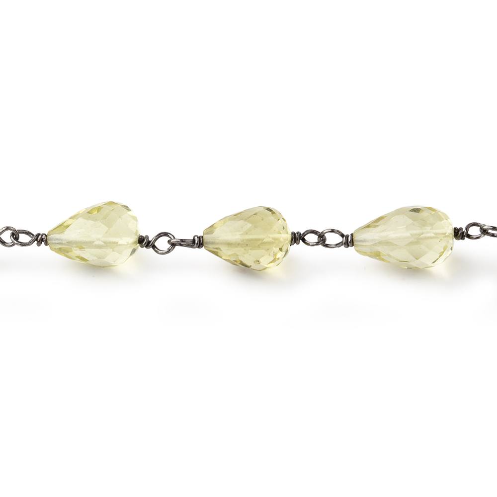 9-11mm Lemon Quartz Faceted Tear Drop Beads on Black Gold over .925 Silver Chain - Beadsofcambay.com