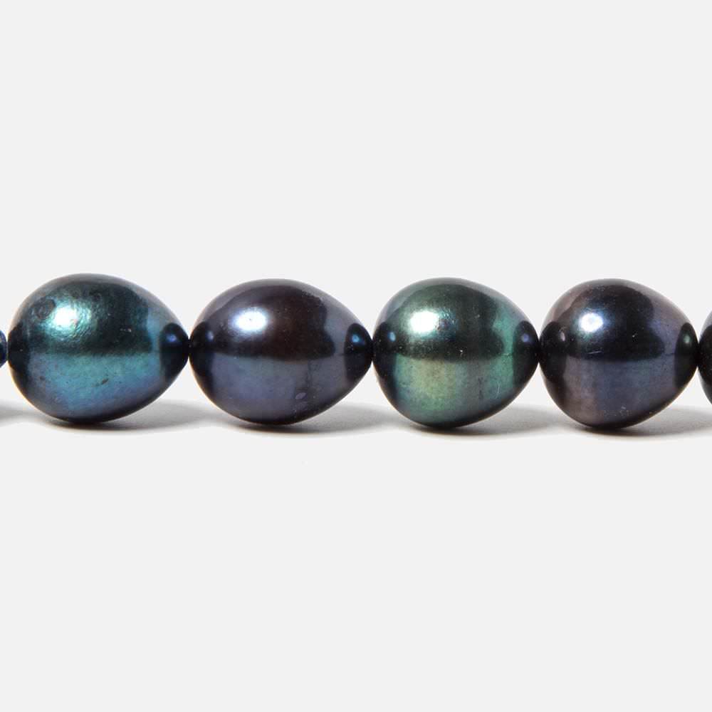 9-11mm Navy Green Peacock Straight Drill Oval Freshwater Pearl 37 pcs - Beadsofcambay.com