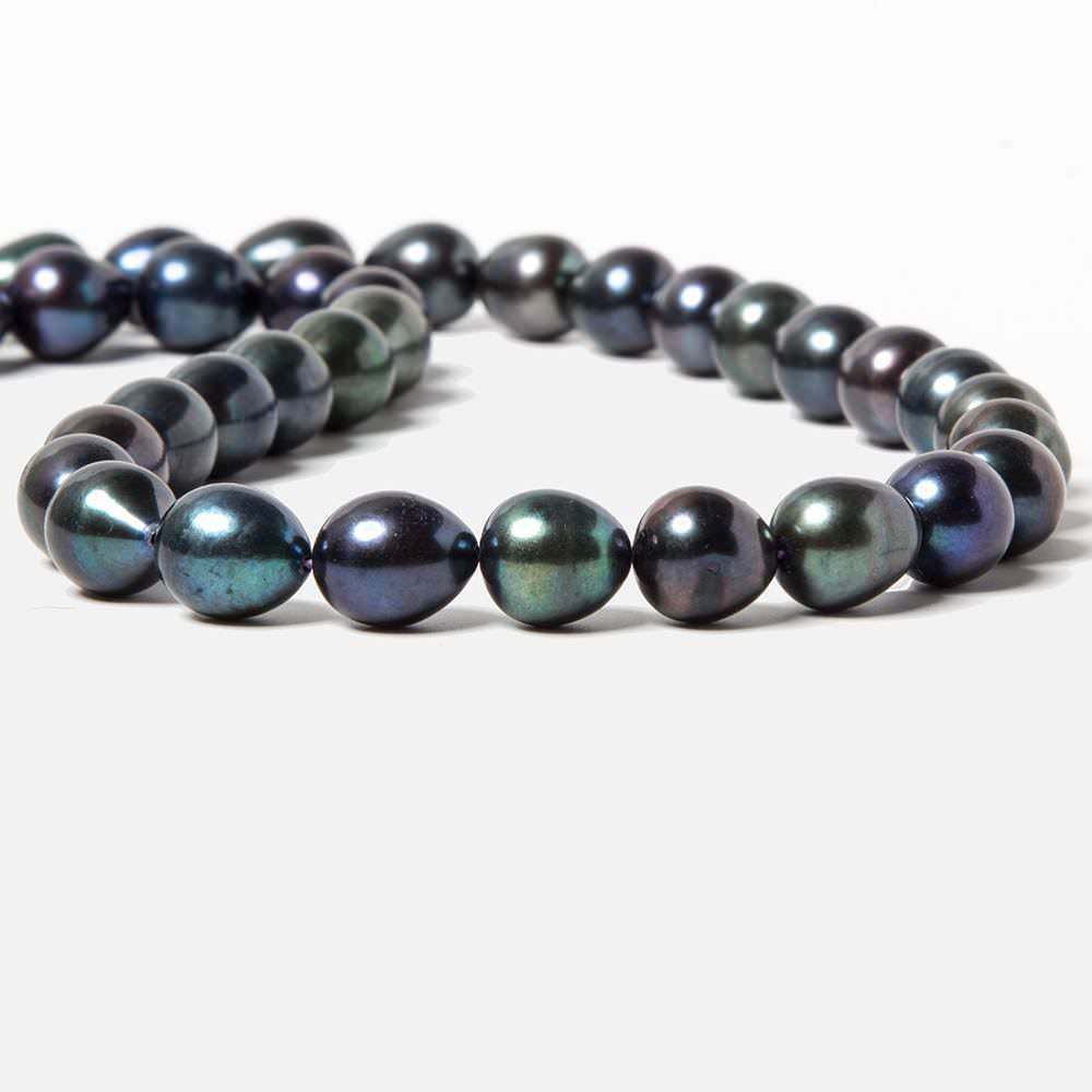 9-11mm Navy Green Peacock Straight Drill Oval Freshwater Pearl 37 pcs - Beadsofcambay.com