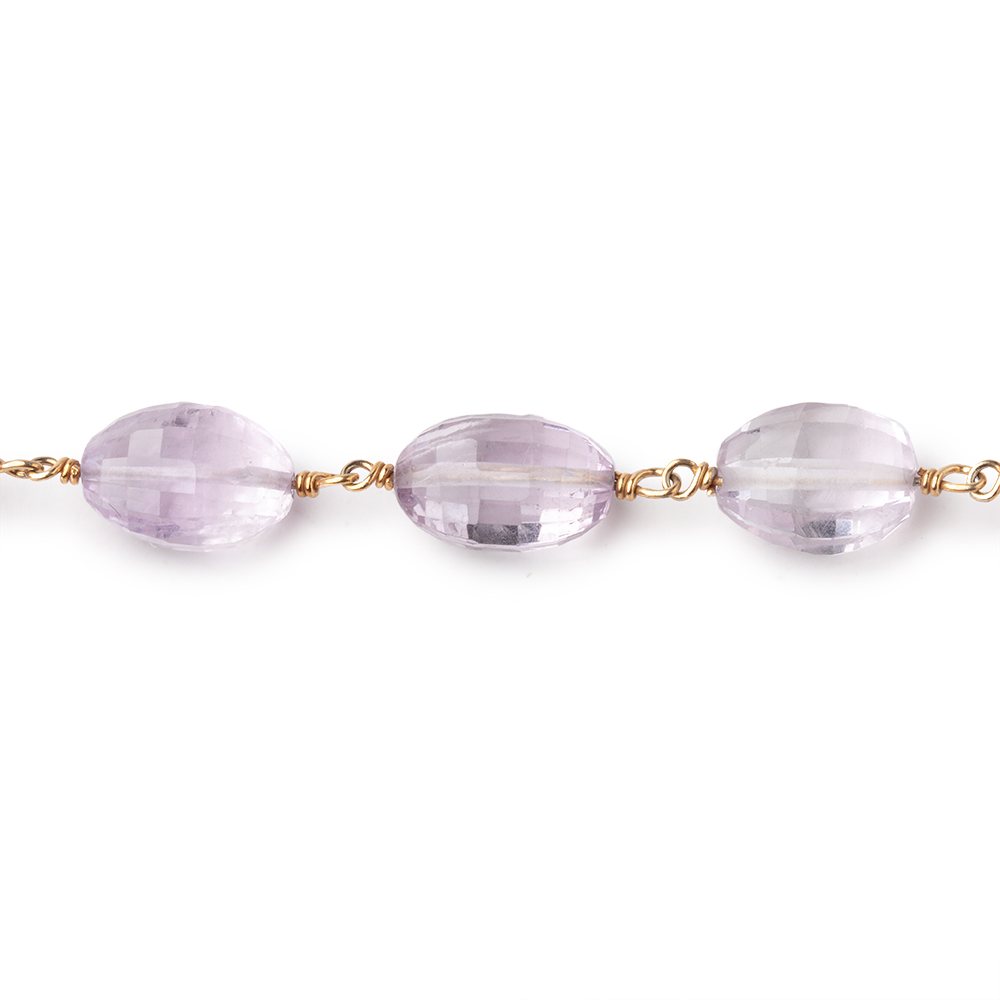 9-11mm Pink Amethyst Faceted Oval Beads on Vermeil Chain - Beadsofcambay.com