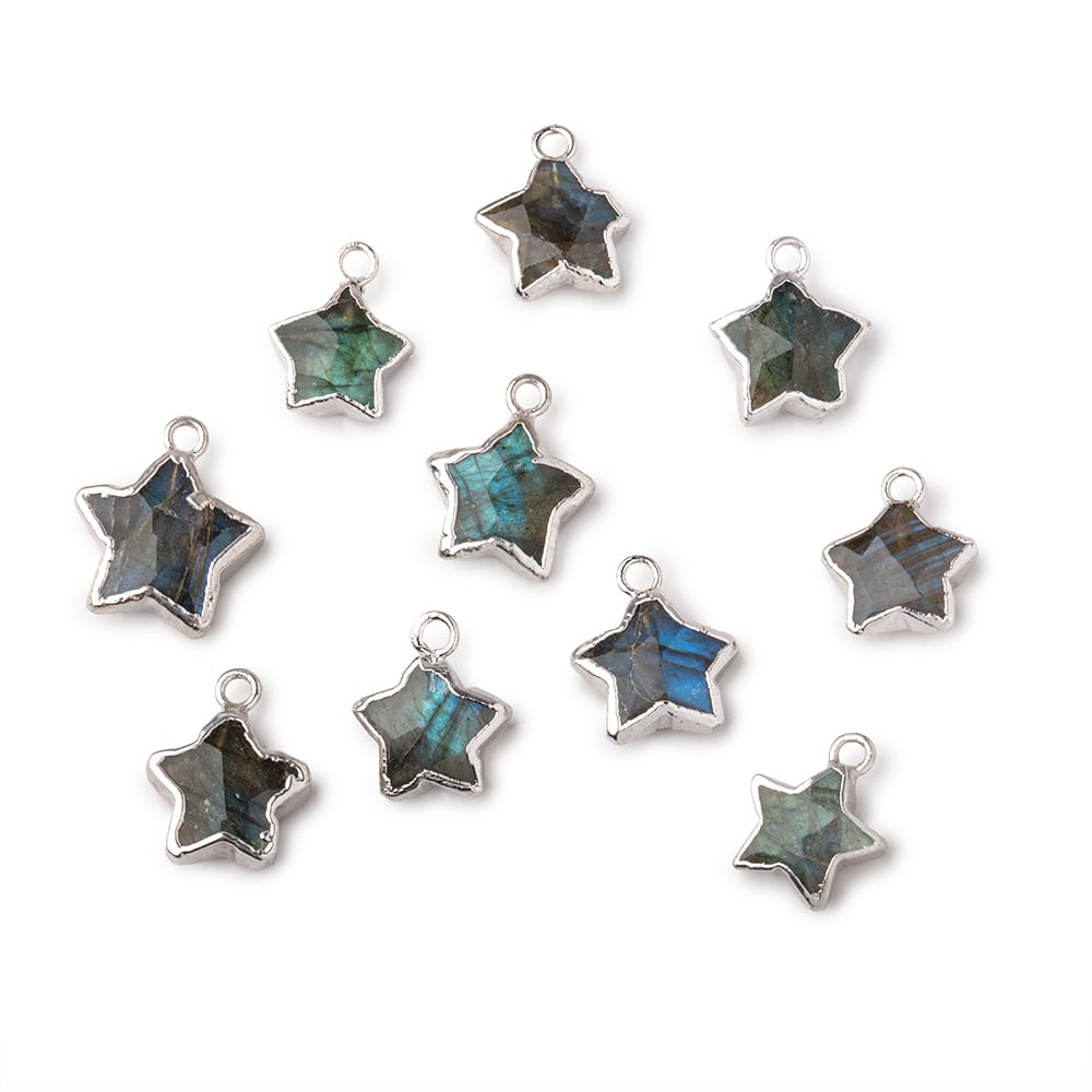 9-11mm Silver Leafed Labradorite Faceted Star Focal Pendant 1 piece - Beadsofcambay.com