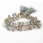 9-11mm Tourmalinated Moss Aquamarine Faceted Pear Beads 8 inch 65 pieces - Beadsofcambay.com