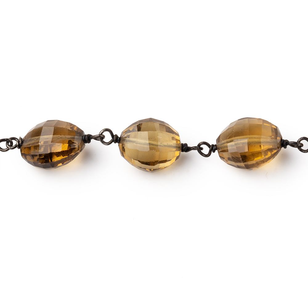9-11mm Whiskey Quartz Faceted Oval Beads on Black Gold over .925 Silver Chain - Beadsofcambay.com