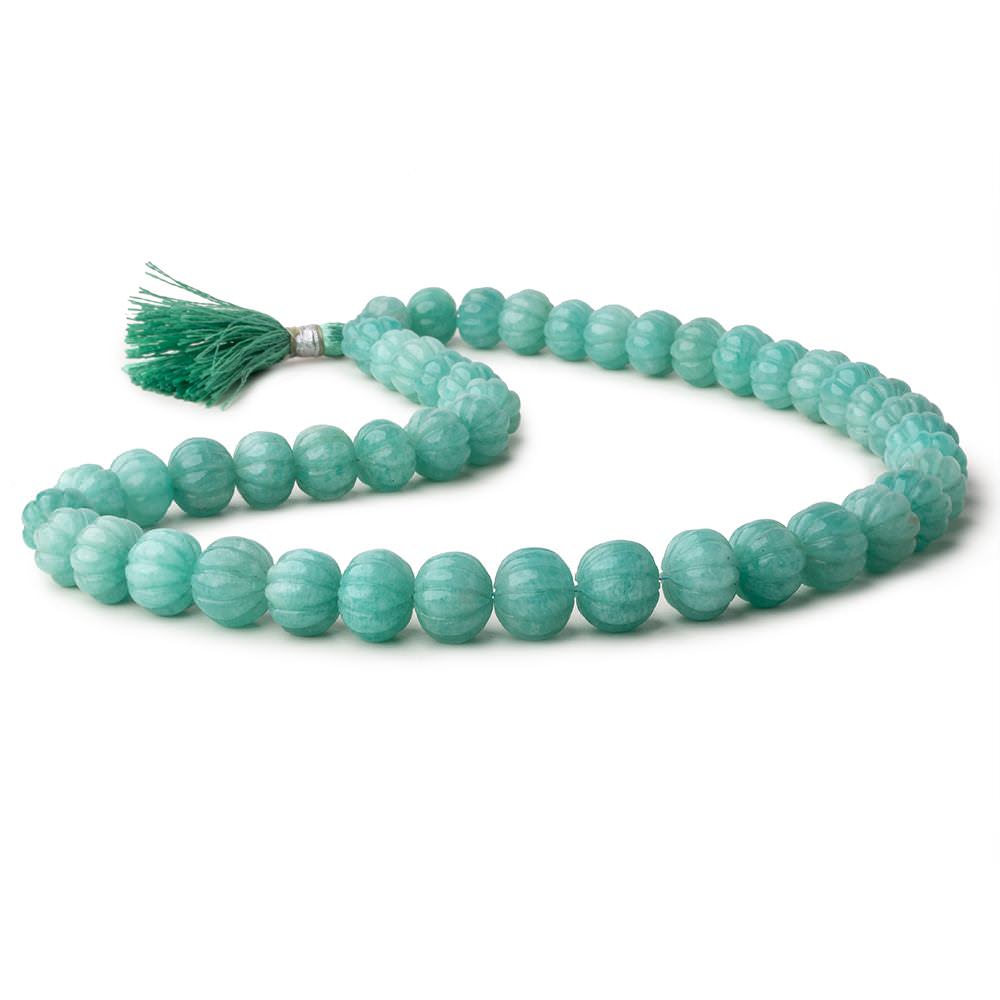 9-12mm Amazonite hand carved Melon rondelles 16 inch 46 beads AAA - Beadsofcambay.com