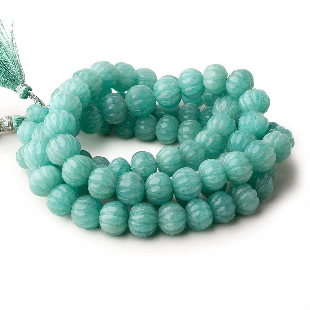 9-12mm Amazonite hand carved Melon rondelles 16 inch 46 beads AAA - Beadsofcambay.com