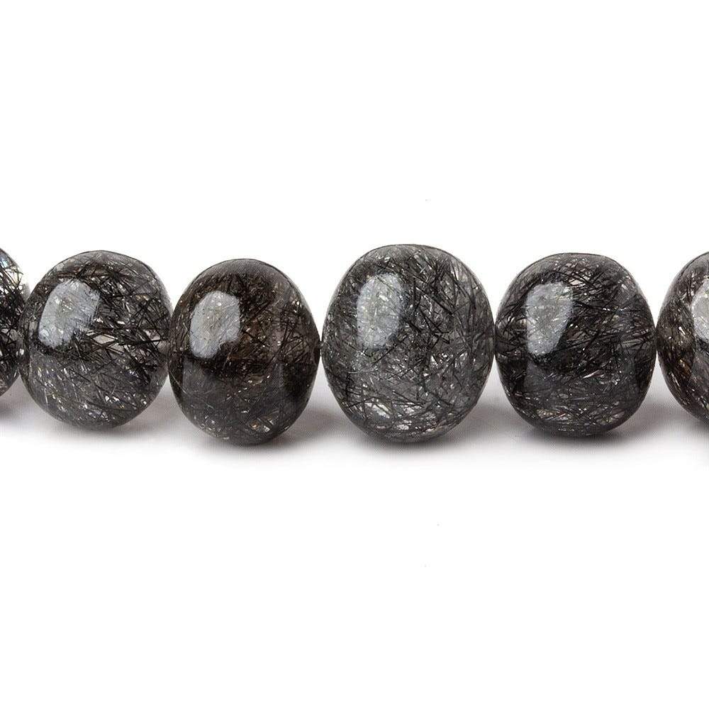 9-12mm Black Tourmalinated Quartz Plain Rondelles 16 inch 51 pieces - Beadsofcambay.com