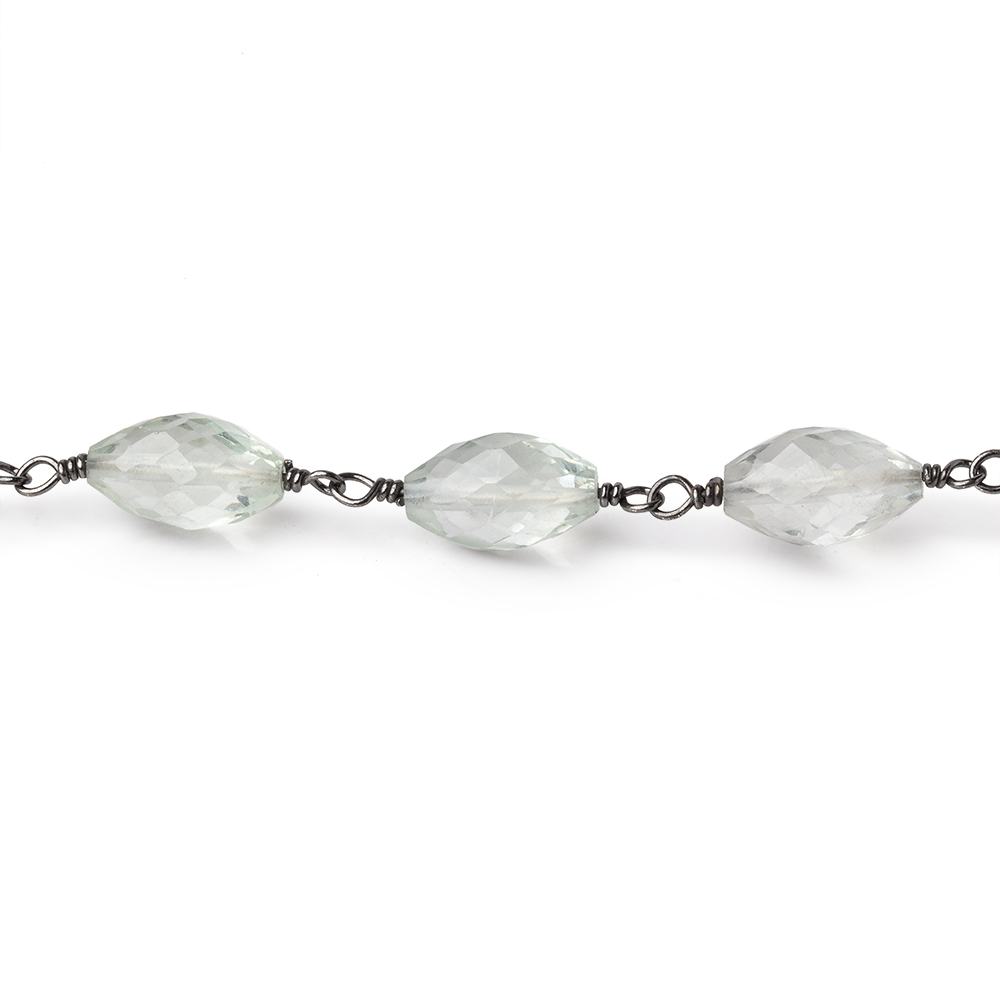 9-12mm Prasiolite Faceted Marquise Beads on Black Gold over .925 Silver Chain - Beadsofcambay.com