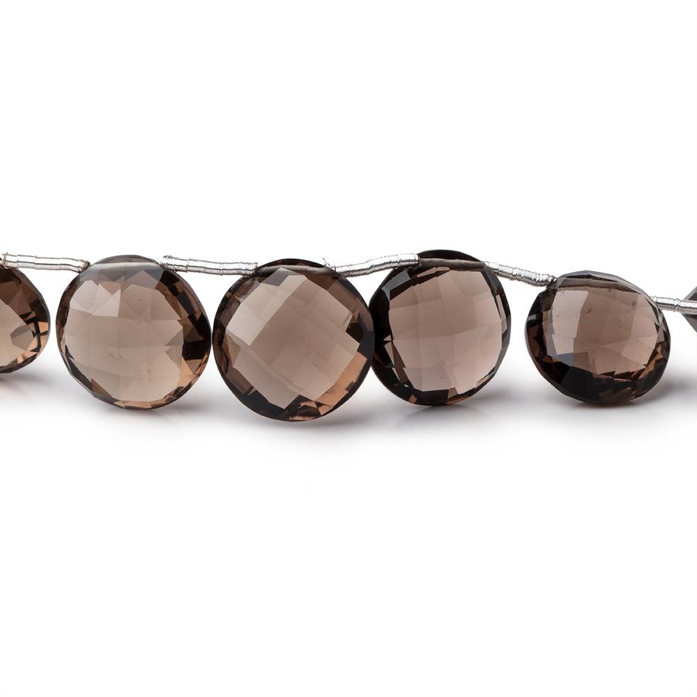 9-12mm Smoky Quartz Faceted Top Drilled Coin Beads 8 inch 15 pieces - Beadsofcambay.com