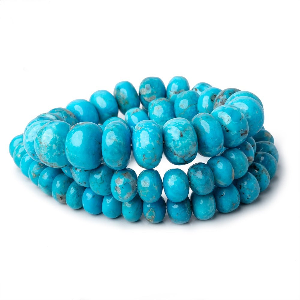 9-14.5mm Armenian Turquoise Plain Rondelle Beads 20 inch 69 pieces AAA - Beadsofcambay.com