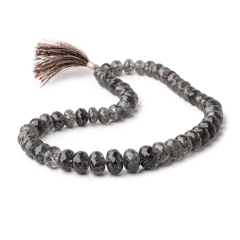 9-14.5mm Black Tourmalinated Quartz Faceted Rondelle Beads 17 inch 55 pieces AAA - Beadsofcambay.com