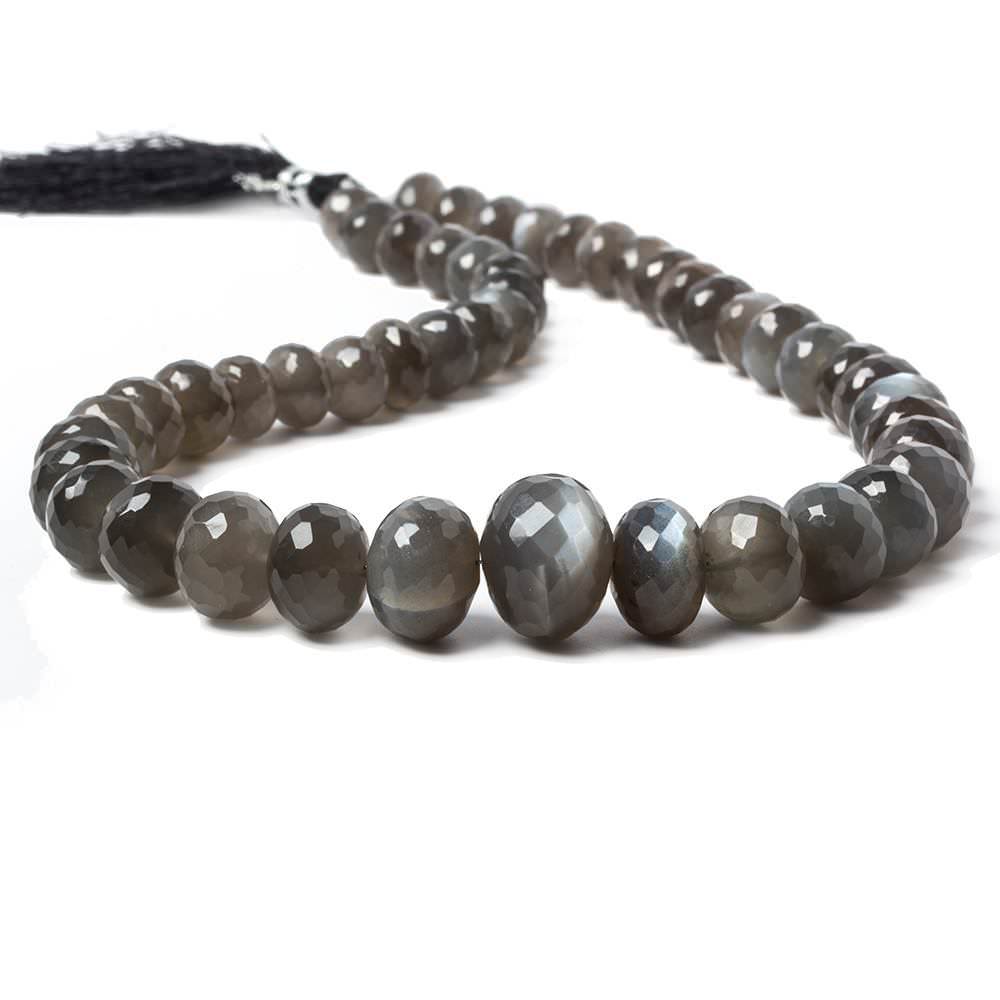 9-14mm Platinum Grey Moonstone faceted rondelles 14 inch 48 Beads - Beadsofcambay.com