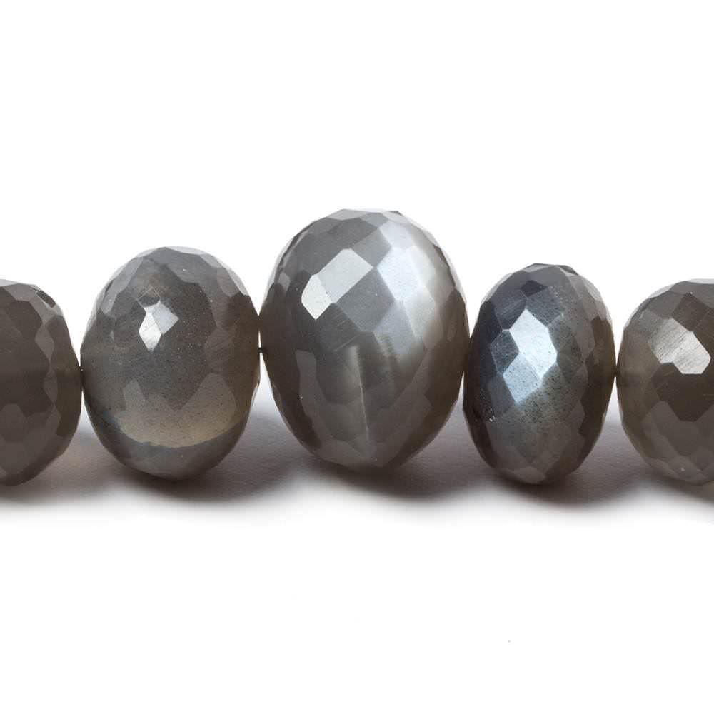 9-14mm Platinum Grey Moonstone faceted rondelles 14 inch 48 Beads - Beadsofcambay.com