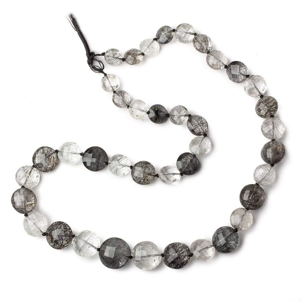 9-16mm Black Tourmalinated Quartz faceted coin beads 19 inch 39 pieces AA - Beadsofcambay.com