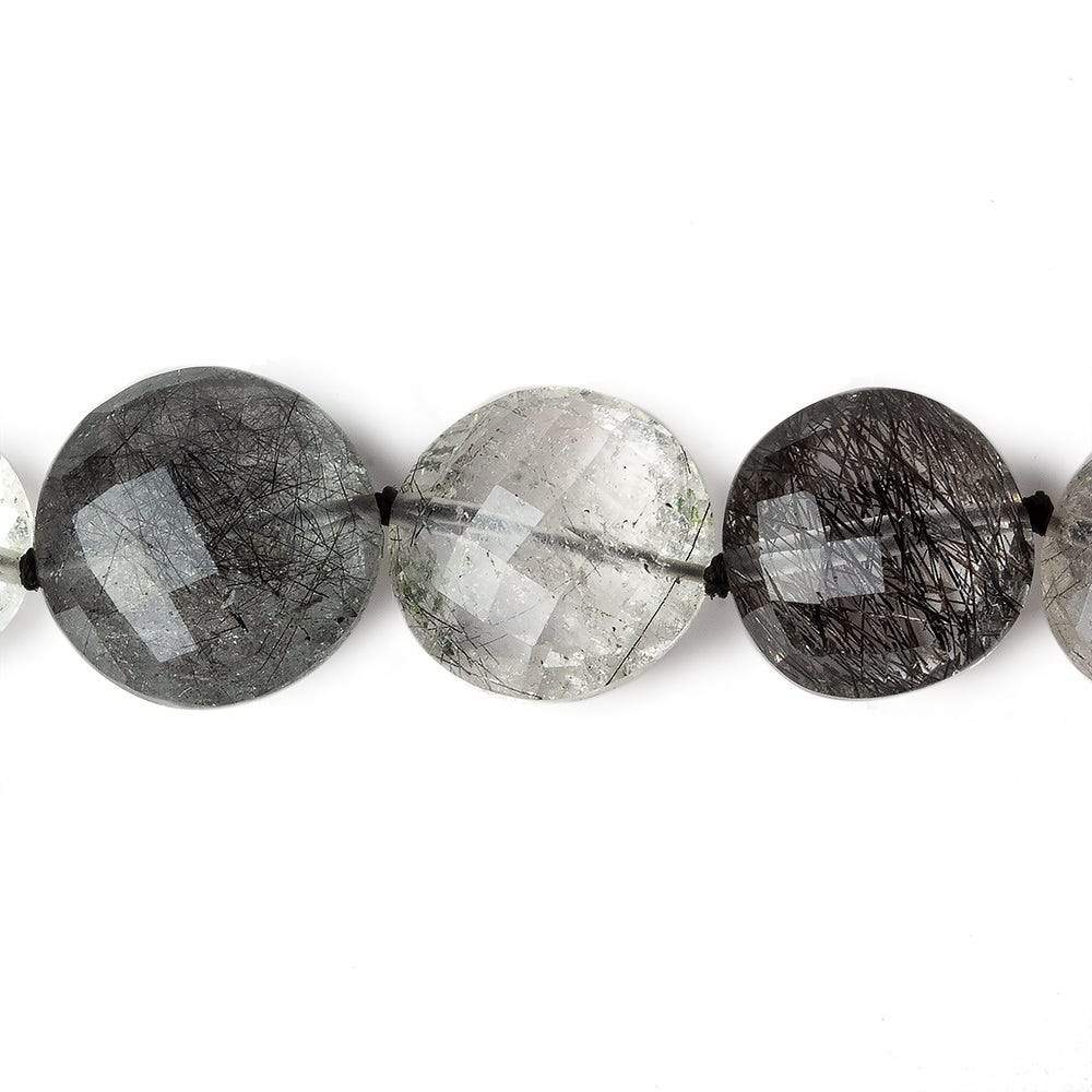 9-16mm Black Tourmalinated Quartz faceted coin beads 19 inch 39 pieces AA - Beadsofcambay.com