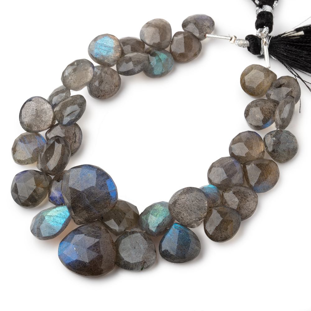 9-16mm Labradorite Faceted Heart Beads 7 inch 34 pieces AA - Beadsofcambay.com
