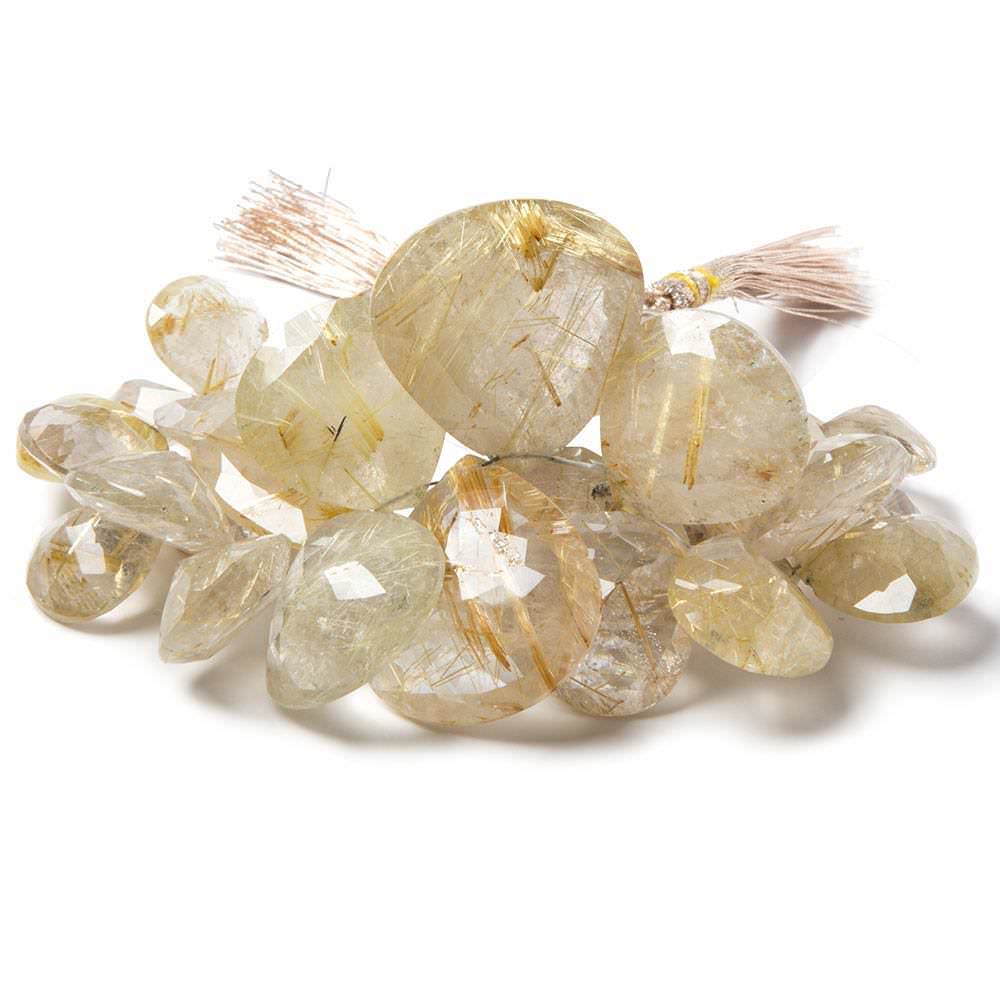 9-27mm Golden Rutilated Quartz Beads Heart Briolette with Pavilion Facets 8 inch 42 pieces - Beadsofcambay.com