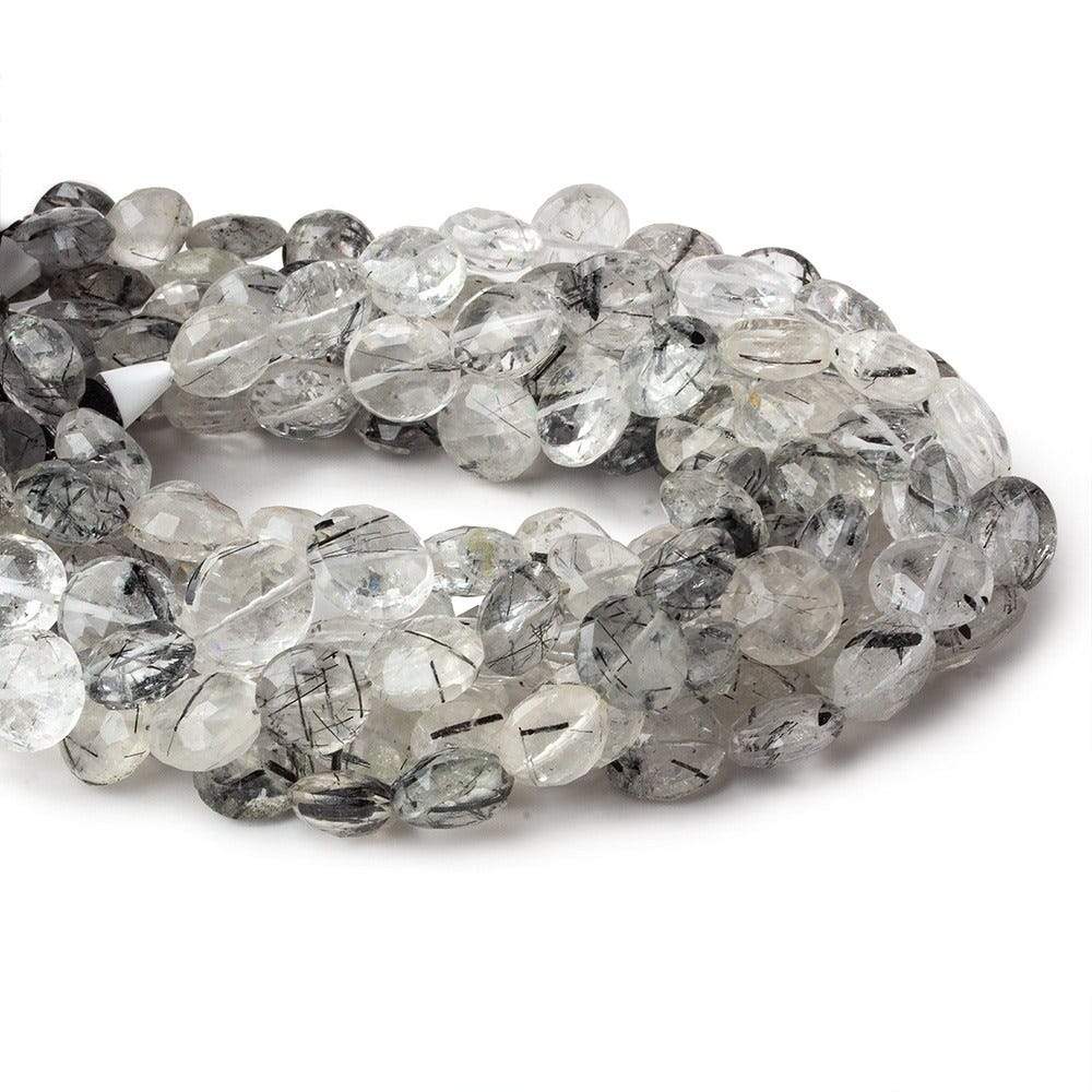 9-9.5mm Black Tourmalinated Quartz Faceted Coin 8 inch 24 beads A - Beadsofcambay.com