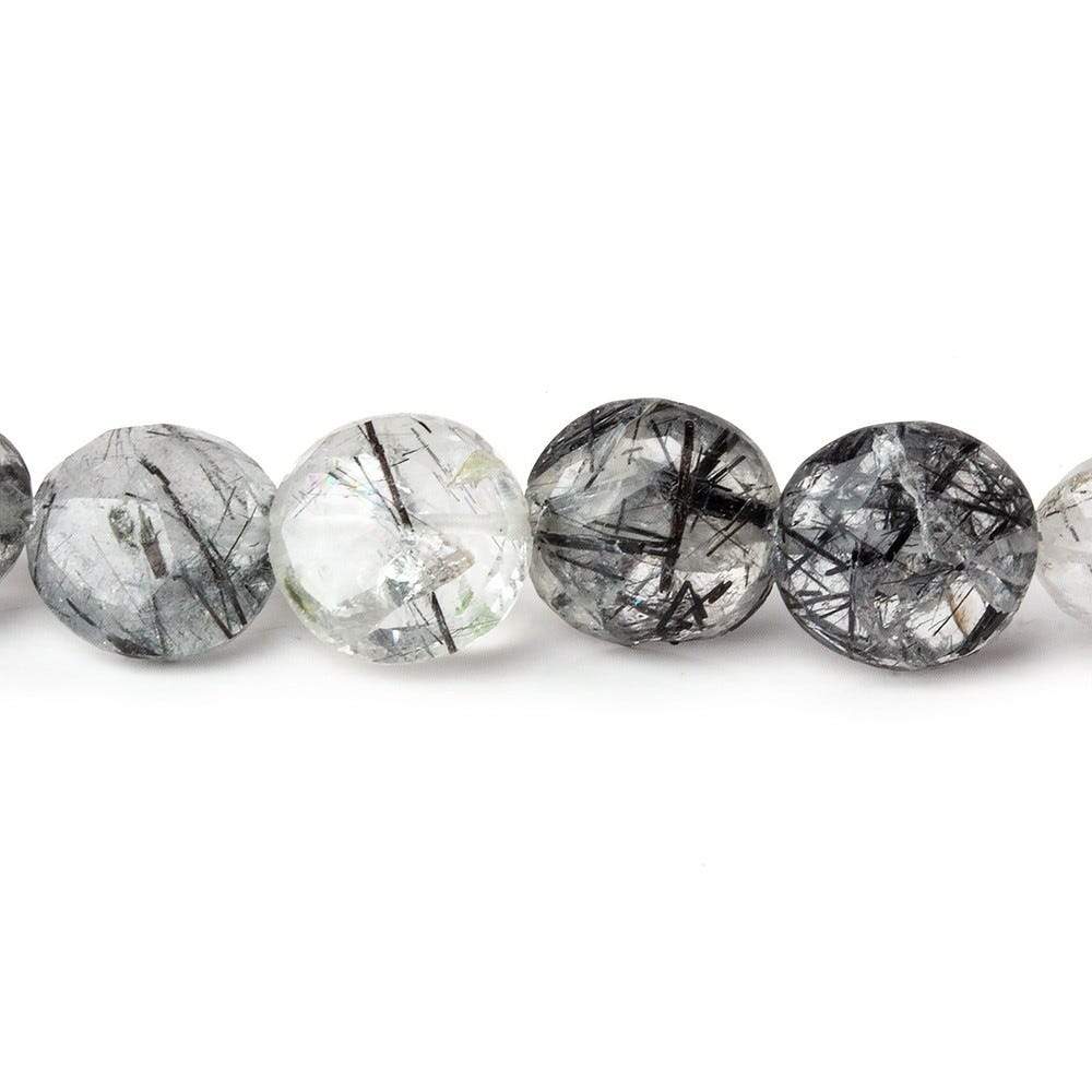 9-9.5mm Black Tourmalinated Quartz Faceted Coin 8 inch 24 beads A - Beadsofcambay.com