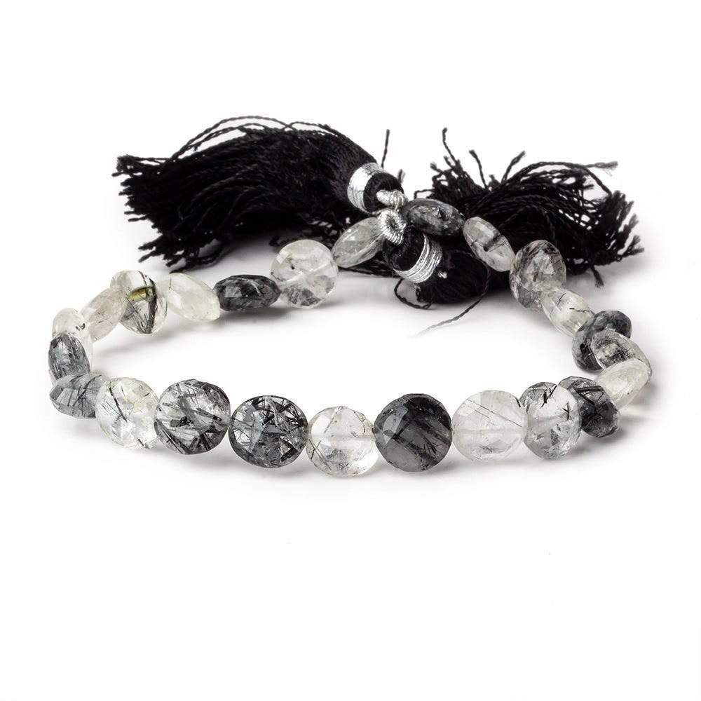 9-9.5mm Black Tourmalinated Quartz Faceted Coin 8 inch 24 beads A - Beadsofcambay.com